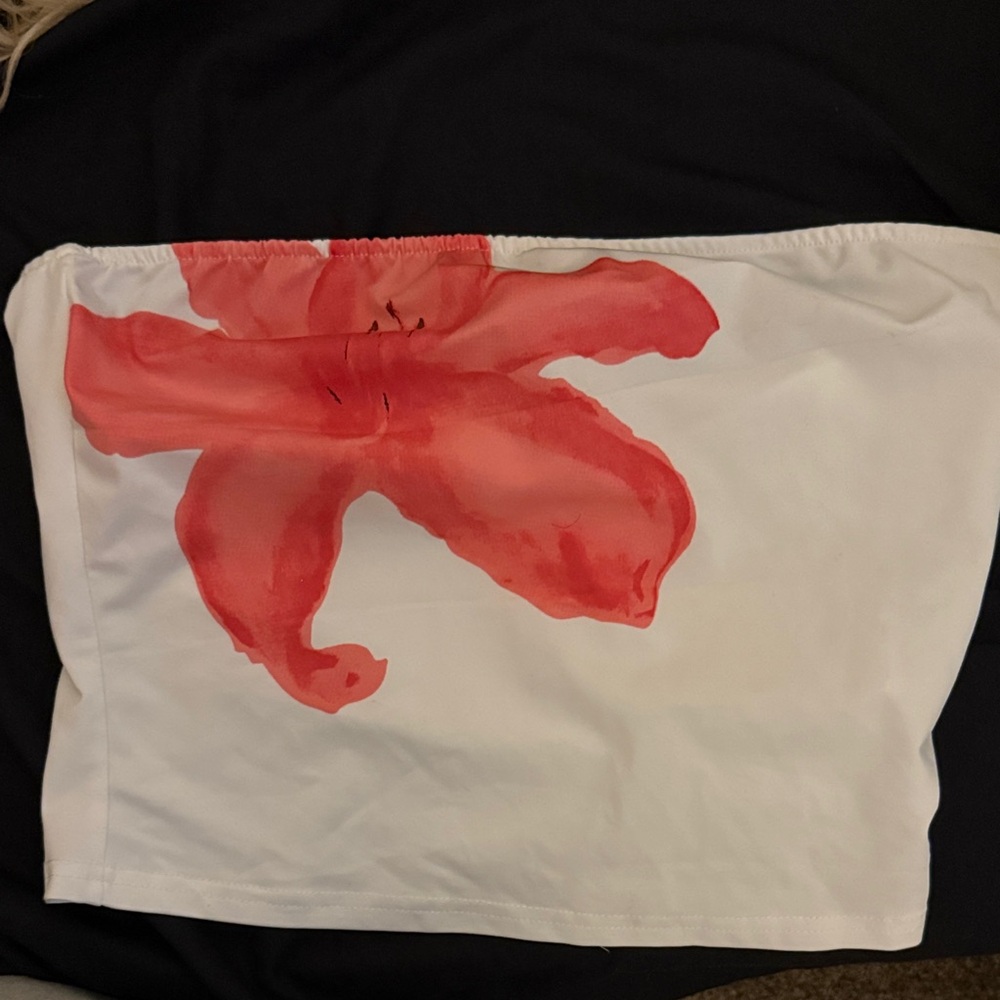 SHEIN White Crop Top with Red Floral Design